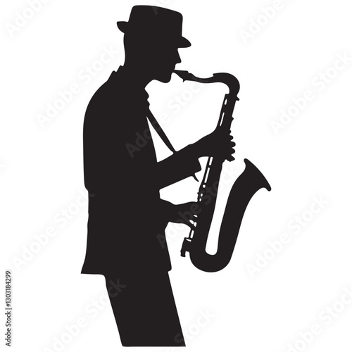 Saxophone Player Silhouette in Suit Performing Smooth Jazz Music