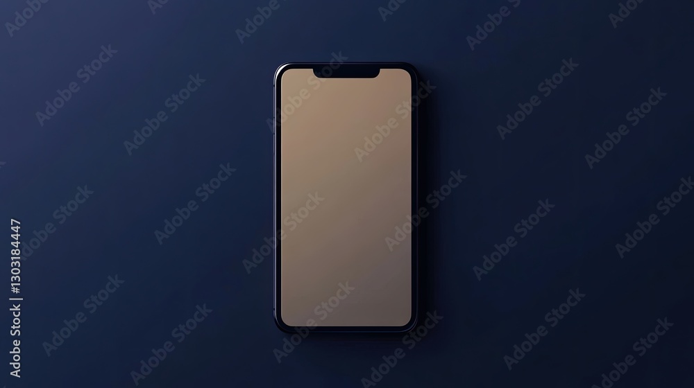 High-resolution smartphone with an empty screen, isolated on a dark navy blue background for advertising use. -
