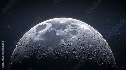 The surface of the moon illuminated by the distant glow of the Earth