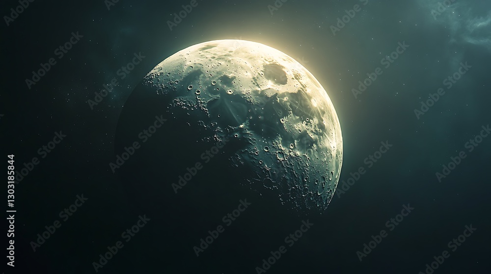 Naklejka premium The surface of the moon illuminated by the distant glow of the Earth