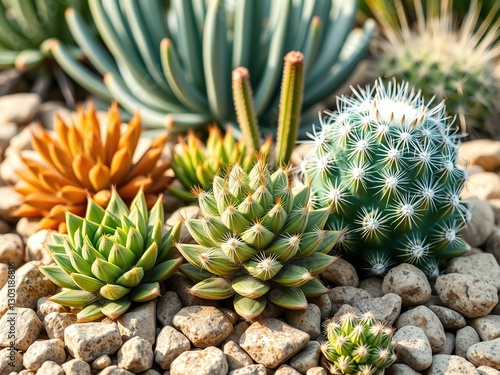 Desert Botanical Garden Succulents, Orostachys boehmeri, Stone Pebbles, Agriculture Design photo