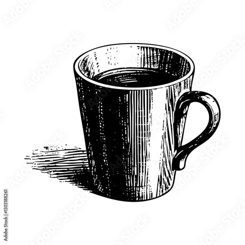 hot coffee cup engraving black and white outline. Scratch board imitation.  illustrated in vintage line art style on a white background.
