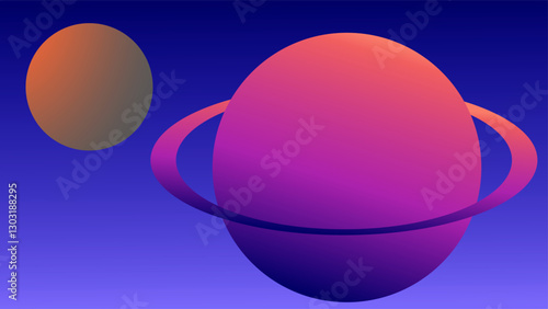 Purple planet with a ring against a blue background.