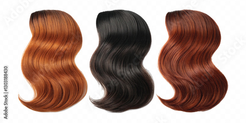 three copper hair swatches in different colour style isolated on white background