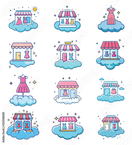Cute Fashion Boutiques Floating on Clouds