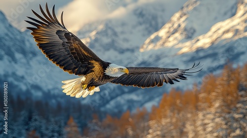 Wallpaper Mural bald eagle in flight against the backdrop of mountains and cloudy sky absolute freedom Torontodigital.ca