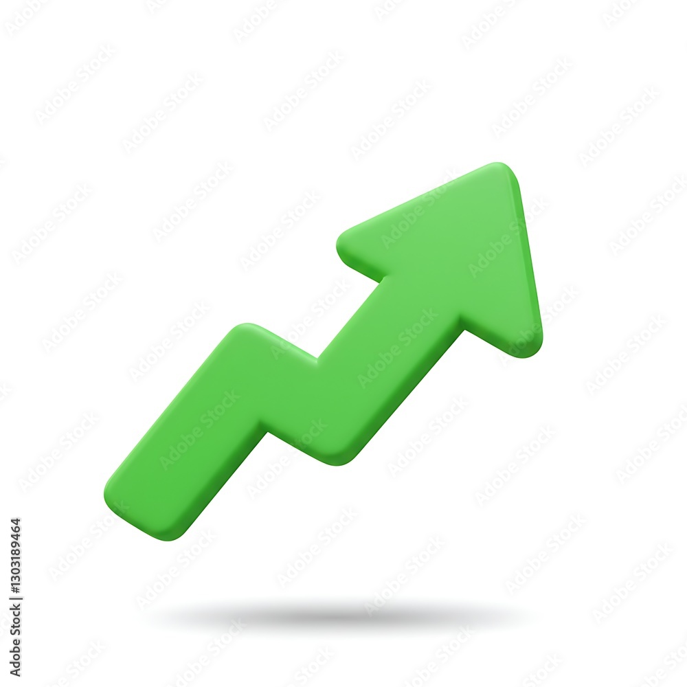 3D Green Arrow Growing Up Icon Financial Success and Business Growth Symbol on white Background 3D Green Arrow Growing Up Icon Financial Success and Business Growth Symbol on white Background