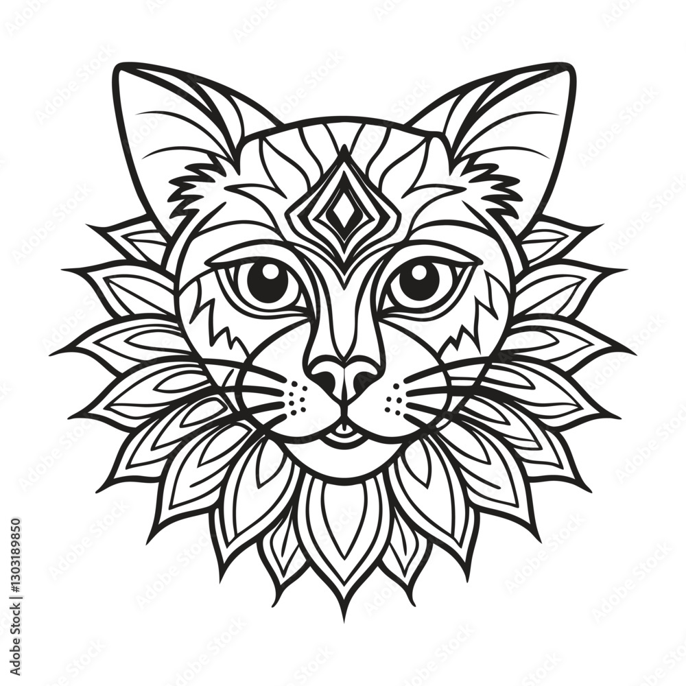 Line art design of a cat head with mandala vector illustration Line art design of a cat head with mandala vector illustration