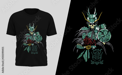 Cool vector t-shirt design with Saint Seiya - Shiryu Dragon. Sport uniform, t-shirt activewear template, colorful. T-shirt print or tattoo with Saint Seiya - Shiryu Dragon.
