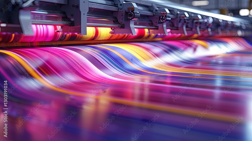 The industrial printing press produces colorful and flowing layered paper The industrial printing press produces colorful and flowing layered paper