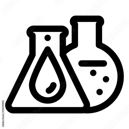 icon of an oil droplet with laboratory flasks symbolizing biochemistry nutrition and essential fatty acids.