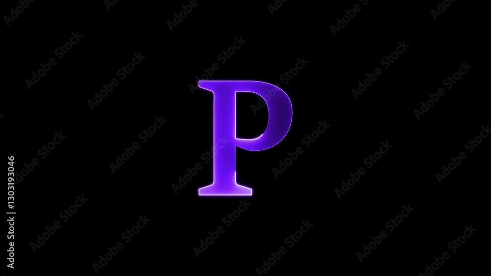 P text animation by purple color neon mask glow on black background. P text animation by purple color neon mask glow on black background.