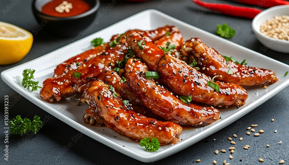 Spicy Glazed Chicken Wings on Plate Spicy Glazed Chicken Wings on Plate