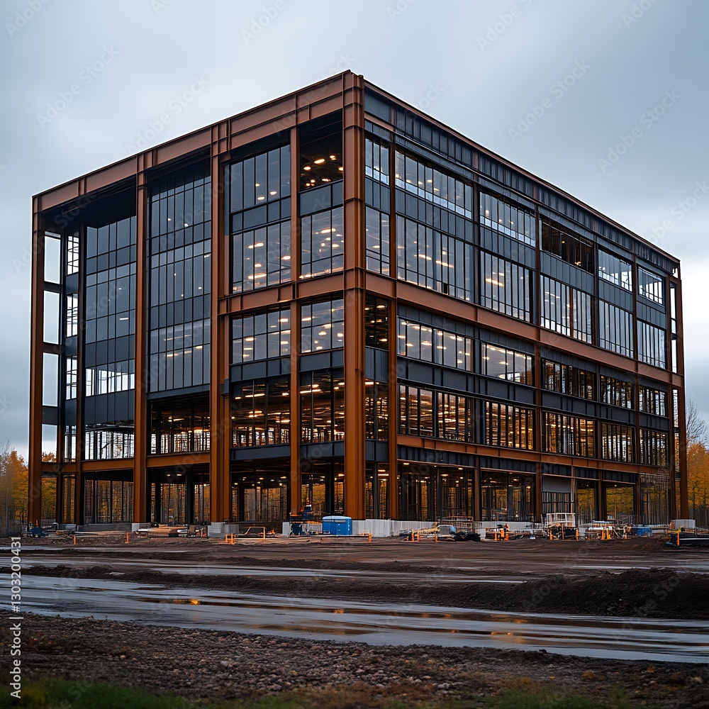 Modern Office Building Under Construction Steel Frame Modern Office Building Under Construction Steel Frame