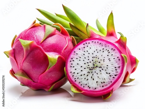 Vibrant Dragon Fruit Duo: Isolated Long Exposure Photography