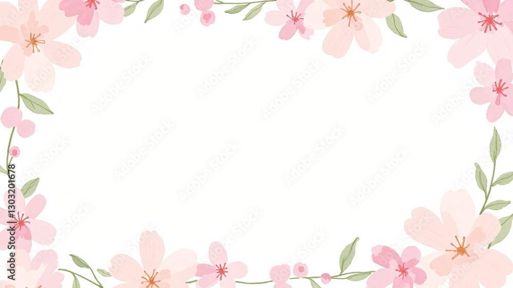 Delicate Floral Frame Design with Soft Pink Flowers and Leaves Delicate Floral Frame Design with Soft Pink Flowers and Leaves