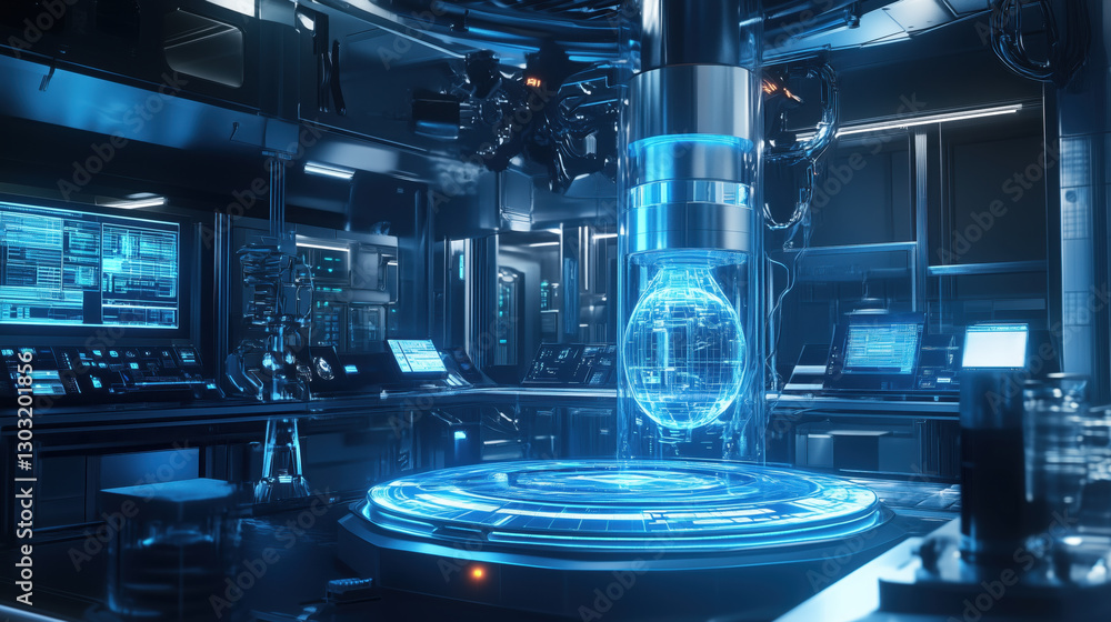 A futuristic AI-powered robotic assistant in an advanced laboratory A futuristic AI-powered robotic assistant in an advanced laboratory