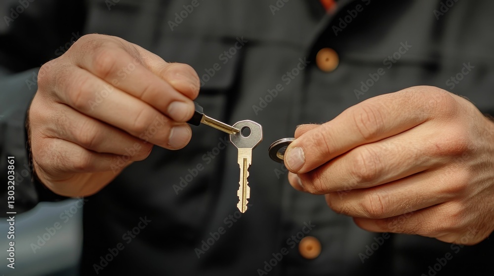 Fototapeta premium Keys being attached to a small key ring.