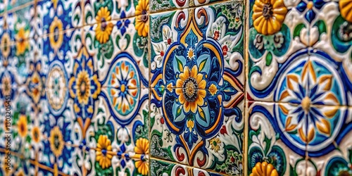 Wallpaper Mural Vibrant Portuguese Azulejos Tiles with Bokeh Background - Stock Photo Torontodigital.ca