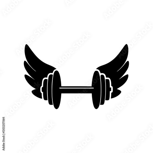 creative unique black silhouette barbell with wings icon