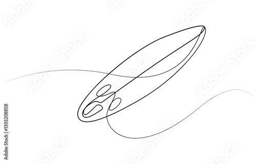 Single one line drawing Surfboard, surfer standing on beach holding surfboard