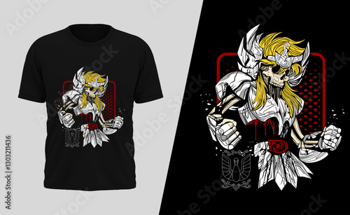 Cool vector t-shirt design with Saint Seiya - Hyoga Cisne. Sport uniform, t-shirt activewear template, colorful. T-shirt print or tattoo with Saint Seiya - Hyoga Cisne.
