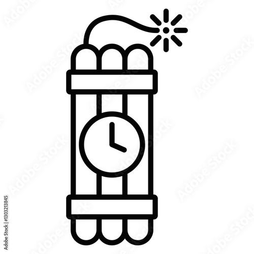 Time bomb vector icon with clock and fuse for danger themes. Editable stroke.