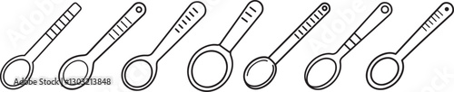 set of measuring spoon line art, black outline, vector and illustration, coloring book page line art drawing