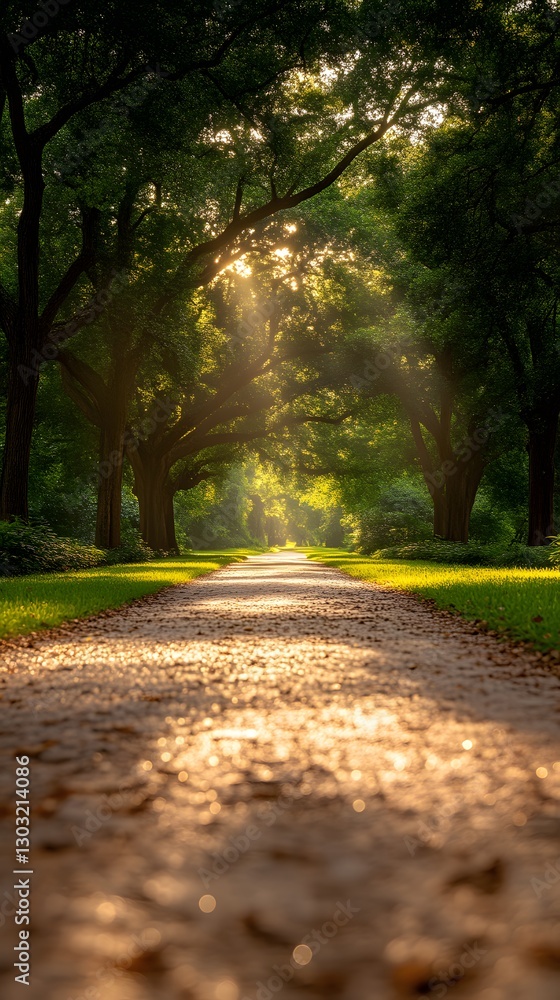 Obraz premium Sunlit Pathway Through Lush Trees