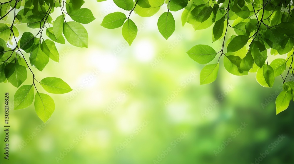 Green Leaves on a Tree Branch with Soft Sunlight and Blurred Background Green Leaves on a Tree Branch with Soft Sunlight and Blurred Background