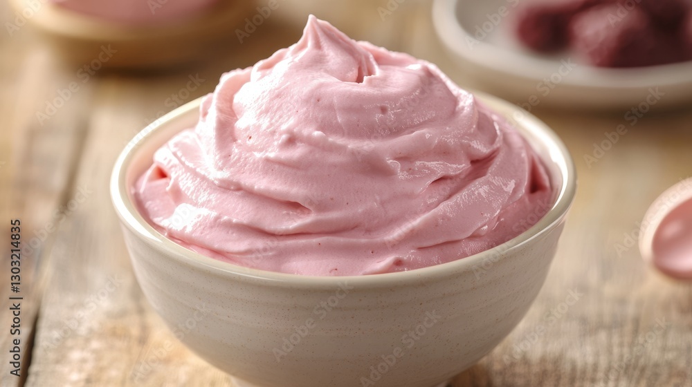 Pink creamy yogurt. Pink sour cream texture close-up Pink creamy yogurt. Pink sour cream texture close-up