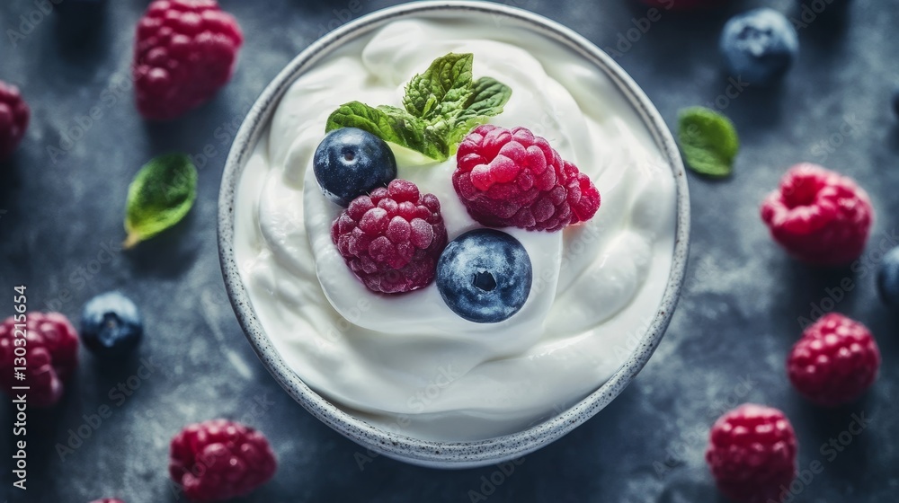 White creamy yogurt. White sour cream texture close-up White creamy yogurt. White sour cream texture close-up