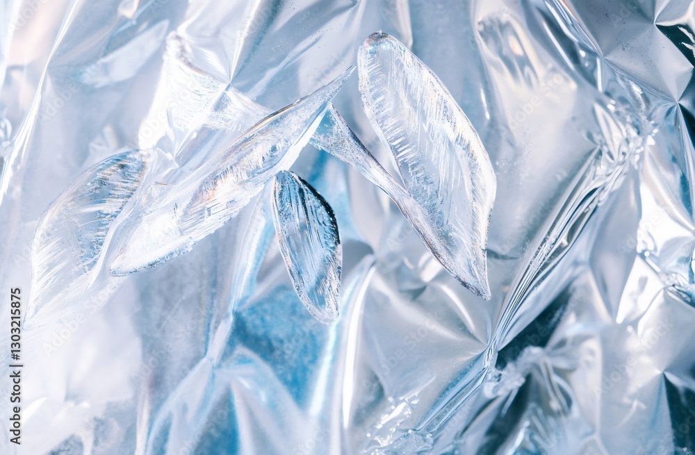Obraz premium Beautiful ice flowers growing on frozen window during winter season, creating stunning patterns and textures