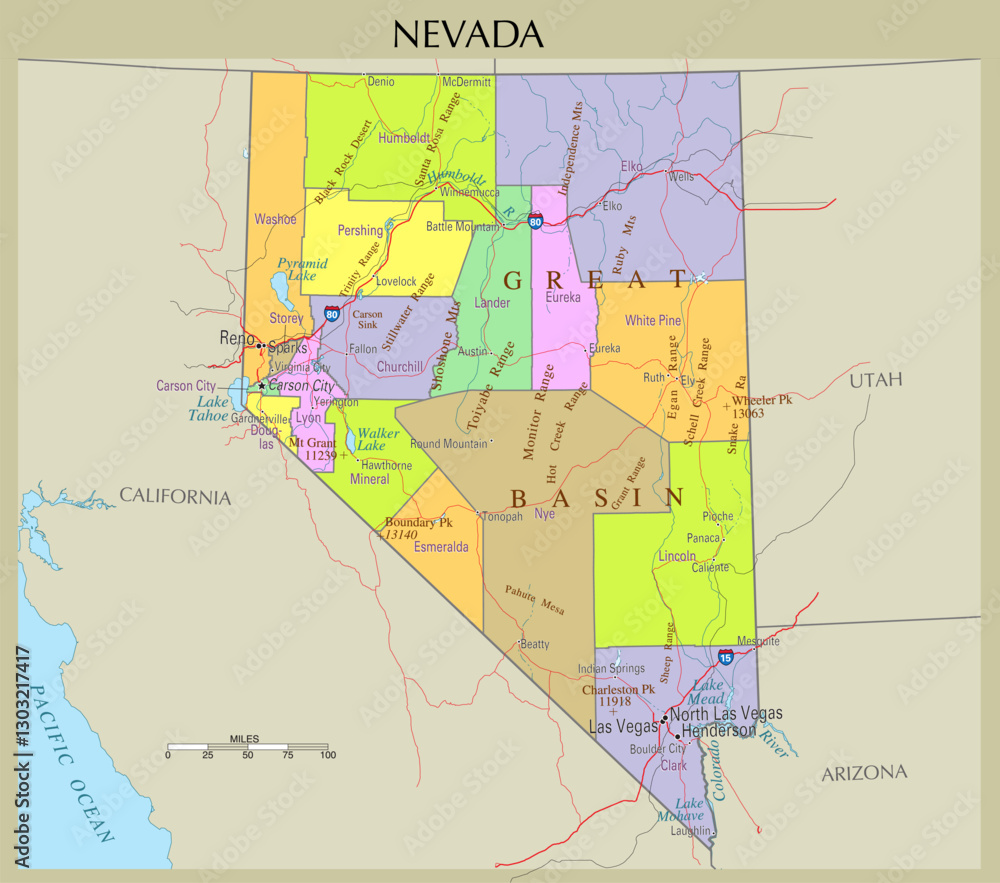 Fototapeta premium Map of Nevada, United States