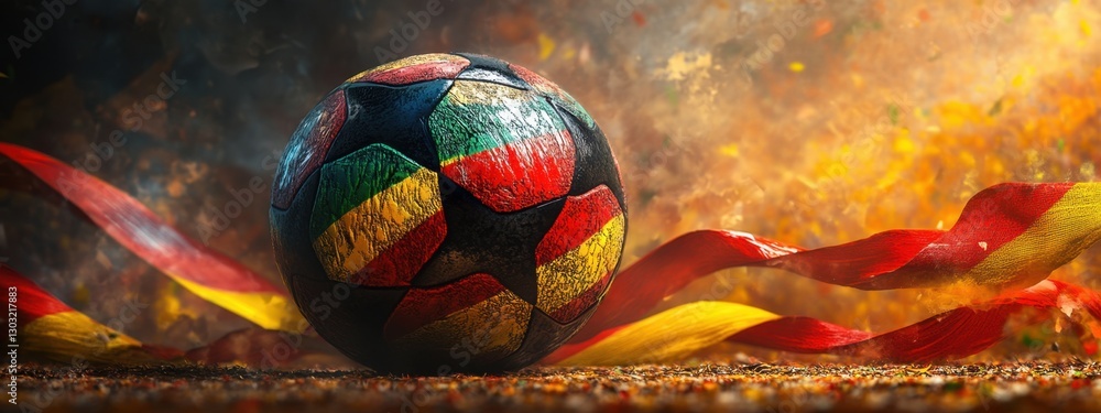 Fototapeta premium A Vibrant Soccer Ball on a Fiery Background with Striking Colors Reflecting the Spirit of the Game