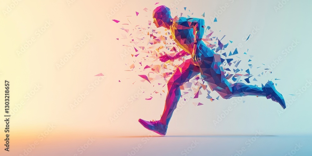 Fototapeta premium Abstract Low Poly Runner: Dynamic Motion and Speed in Vivid Colors