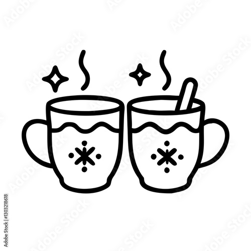 Minimalist icon of two hot drinks in mugs with steam, cozy winter beverage illustration