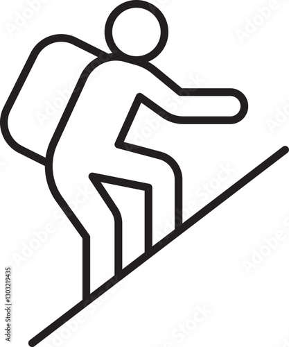 Hiker climbing a slope with a backpack line icon