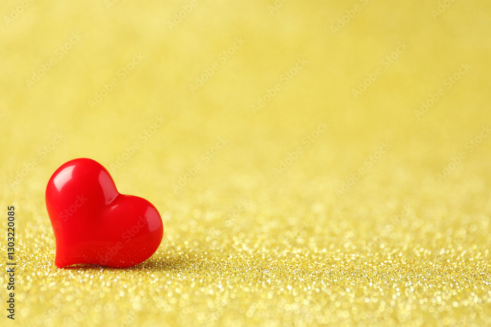 Fototapeta premium Red decorative heart on shiny golden background, space for text. Happy Valentine's day