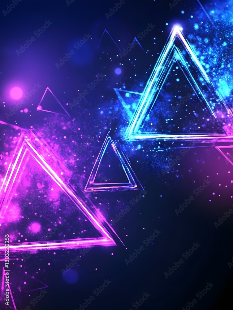 Glowing Neon Triangles on Sci-Fi Landscape, Futuristic Digital Art Glowing Neon Triangles on Sci-Fi Landscape, Futuristic Digital Art