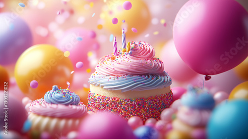 Festive Birthday Cake Balloons Pastel Fun