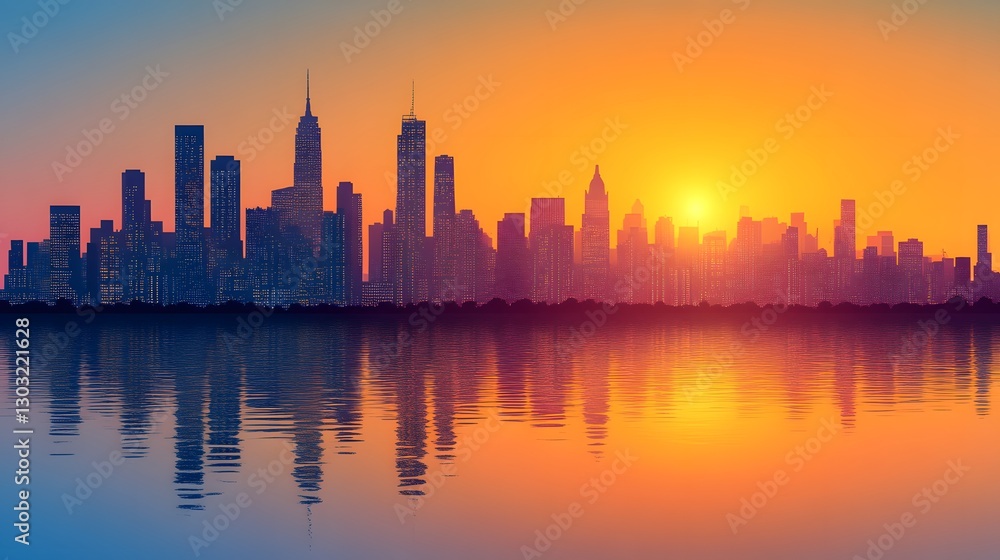 Obraz premium New York City Skyline Sunrise Reflection