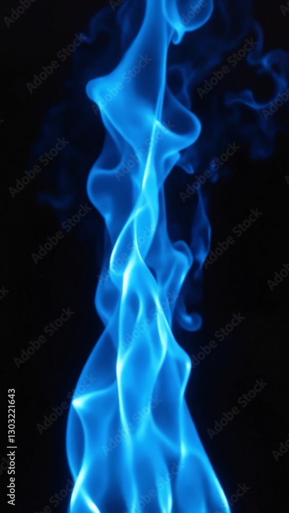 Realistic blue scattered fire with smoke, Long blue gas flames, Close Up of Abstract blue flame on black background Realistic blue scattered fire with smoke, Long blue gas flames, Close Up of Abstract blue flame on black background