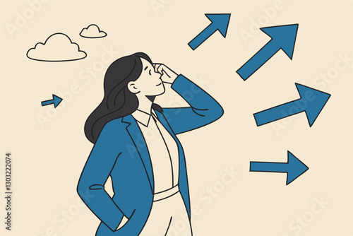 Tough decisions, choosing career path, make choices or think about final result, business directions challenge, confusion or decide options concept, businesswoman thinking and make business decisions.