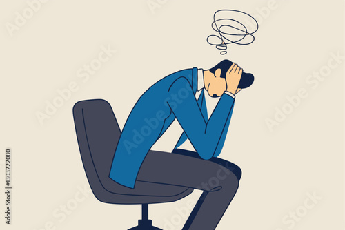 Regret on business mistake, frustration or depressed, stupidity or foolish losing all money, stressed and anxiety on failure concept, frustrated businessman holding his head sitting alone on the chair