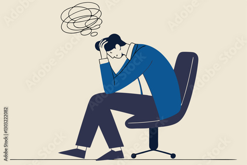 Regret on business mistake, frustration or depressed, stupidity or foolish losing all money, stressed and anxiety on failure concept, frustrated businessman holding his head sitting alone on the chair