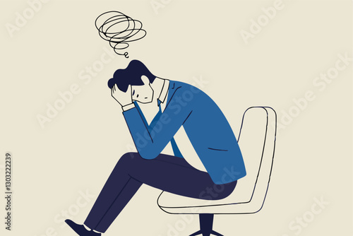 Regret on business mistake, frustration or depressed, stupidity or foolish losing all money, stressed and anxiety on failure concept, frustrated businessman holding his head sitting alone on the chair