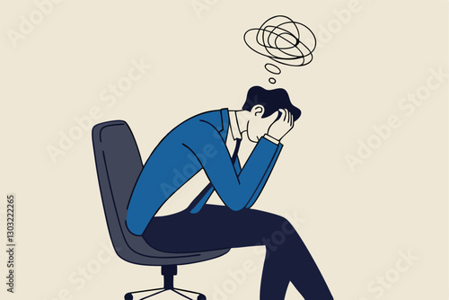 Regret on business mistake, frustration or depressed, stupidity or foolish losing all money, stressed and anxiety on failure concept, frustrated businessman holding his head sitting alone on the chair