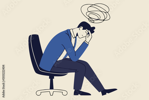 Regret on business mistake, frustration or depressed, stupidity or foolish losing all money, stressed and anxiety on failure concept, frustrated businessman holding his head sitting alone on the chair