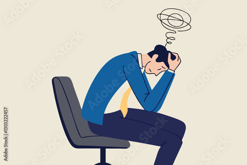 Regret on business mistake, frustration or depressed, stupidity or foolish losing all money, stressed and anxiety on failure concept, frustrated businessman holding his head sitting alone on the chair